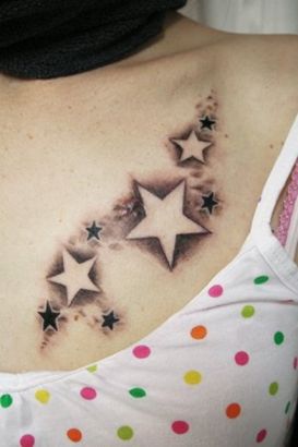 Star Tattoo On Girl Chest